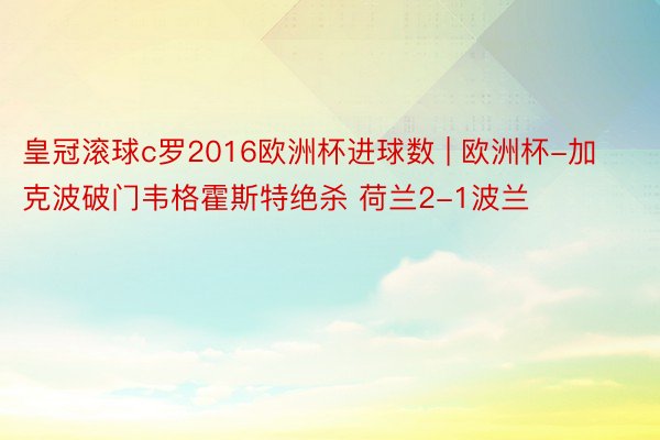 皇冠滚球c罗2016欧洲杯进球数 | 欧洲杯-加克波破门韦格霍斯特绝杀 荷兰2-1波兰