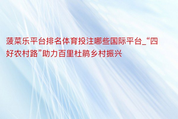 菠菜乐平台排名体育投注哪些国际平台_“四好农村路”助力百里杜鹃乡村振兴